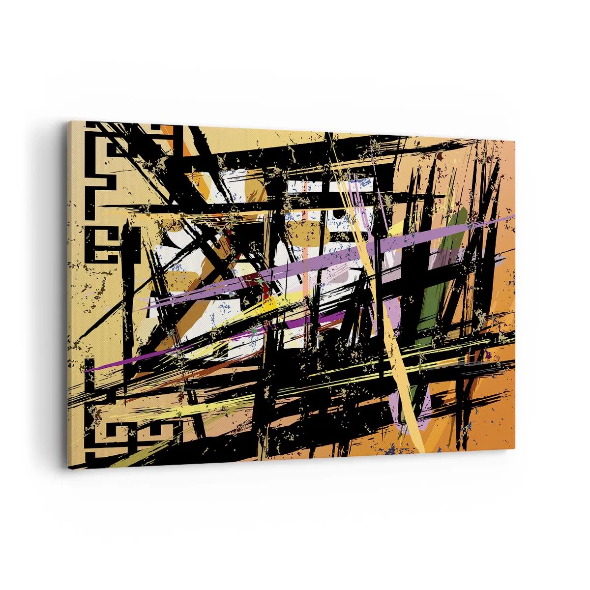 Bild auf Leinwand - Leinwandbild - Abstrakte Linien und Formen auf beigem Hintergrund - 120x80cm - Ein scharfer Schnitt - Moderne Wanddekoration für Wohnzimmer und Schlafzimmer ARTTOR