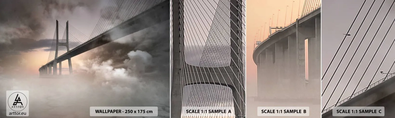 Fototapetenmuster Standard Eco - Auf dem Fluss, den es nicht gibt - Landschaft, Brücke, Die Architektur - 100x30 cm