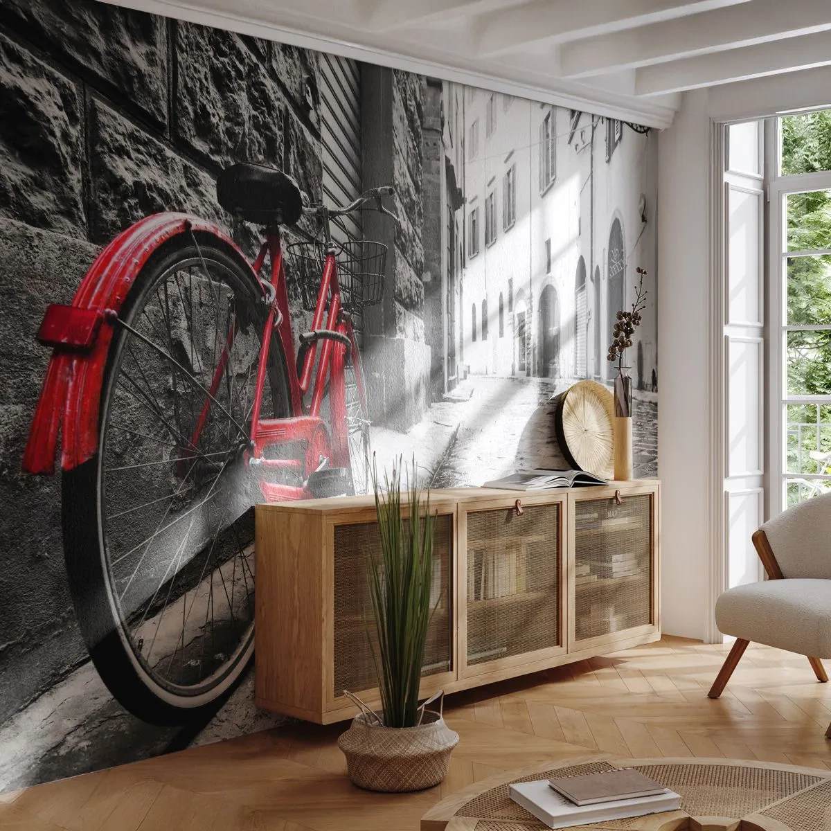 Fototapete Premium Canvas - Wahre Schönheit wird nicht alt - Stadt, Die Architektur, Fahrrad - 350x256 cm