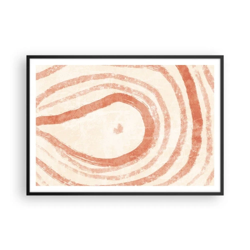 Poster in einem schwarzem Rahmen - Ein abstraktes Motiv aus konzentrischen Linien in Terrakotta-Tönen. - 100x70cm - Korallenkreise – Komposition - Moderne Wanddekoration für Wohnzimmer und Schlafzimmer ARTTOR