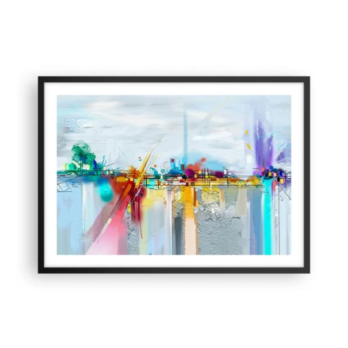 Poster in einem schwarzem Rahmen - Abstrakte Landschaft mit bunten Akzenten - 70x50cm - Freudenbrücke über den Fluss des Lebens - Moderne Wanddekoration für Wohnzimmer und Schlafzimmer ARTTOR