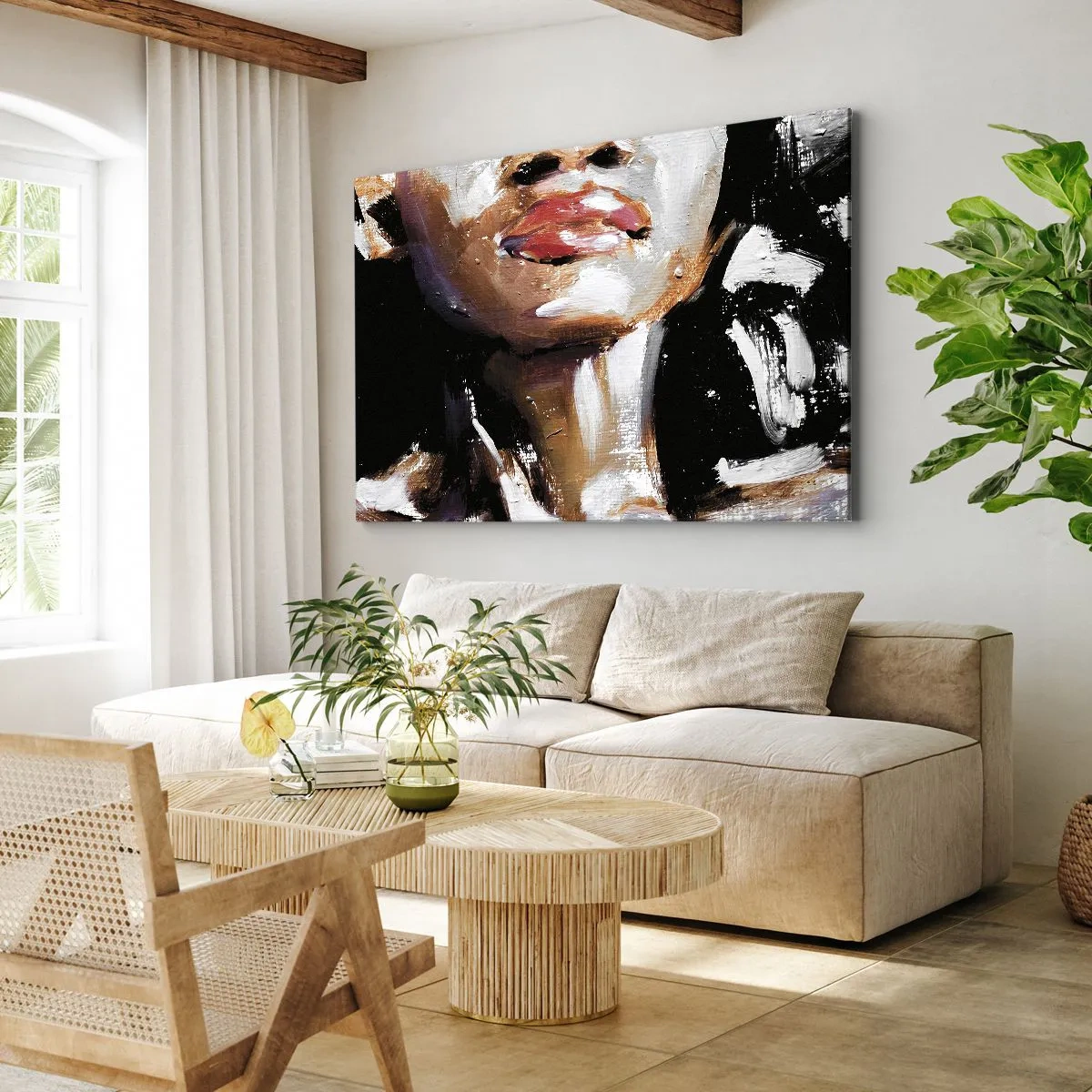Bild auf Leinwand - Leinwandbild - Porträt einer Frau in ausdrucksstarkem malerischem Stil vor dunklem Hintergrund - 100x70cm - Stolz ohne Vorurteile - Moderne Wanddekoration für Wohnzimmer und Schlafzimmer ARTTOR