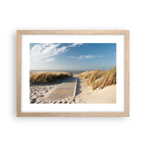 Poster in einem Rahmen aus heller Eiche - Hinter der Düne, im Rauschen des Grases - 40x30 cm