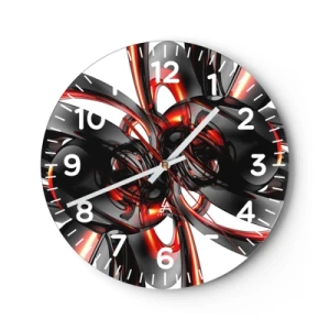 Wanduhr - Glasuhr - Uhrwerk in Graphit und Rot - 30x30 cm
