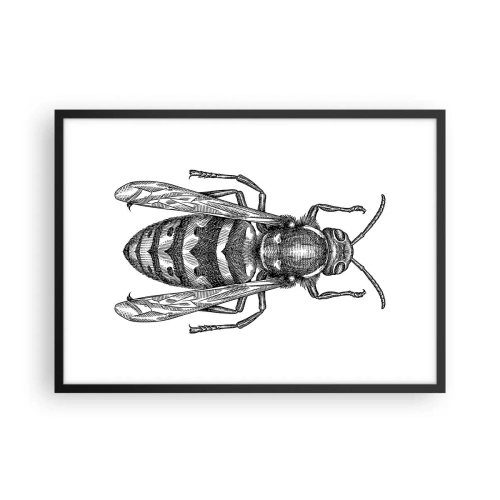 Poster in einem schwarzem Rahmen - Ein Cartoon-Wespenmotiv auf weißem Hintergrund im minimalistischen Stil. - 70x50cm - Von einem Insektenplaneten - Moderne Wanddekoration für Wohnzimmer und Schlafzimmer ARTTOR