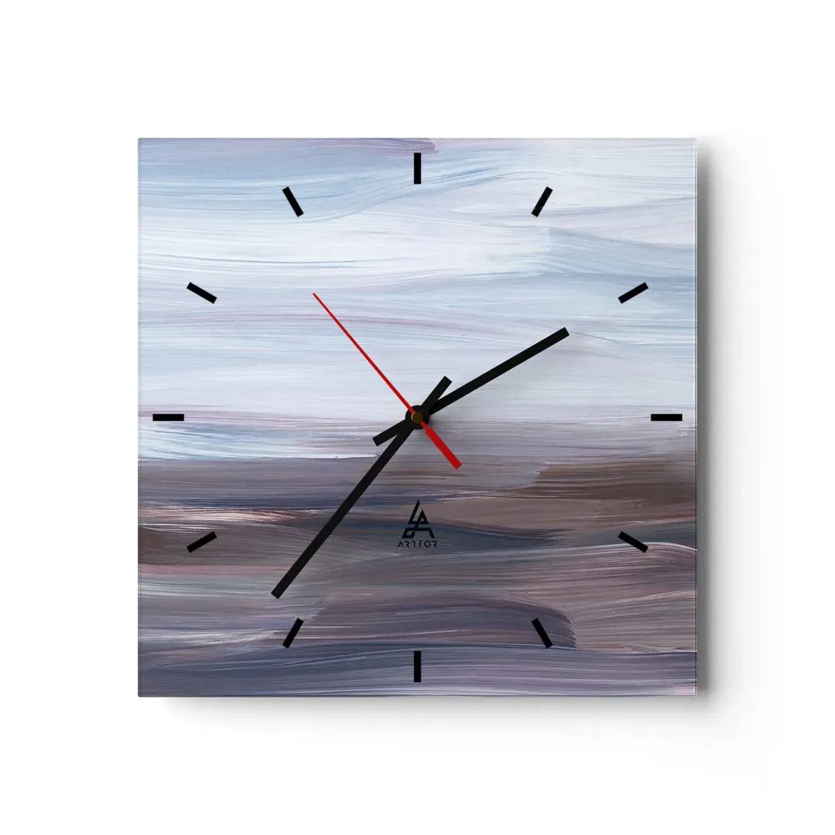 Wanduhr - Glasuhr - Eine subtile Abstraktion mit zarten Strichen in Pastelltönen. - 30x30cm - Elemente: Wasser - Moderne Wanddekoration für Wohnzimmer und Schlafzimmer ARTTOR