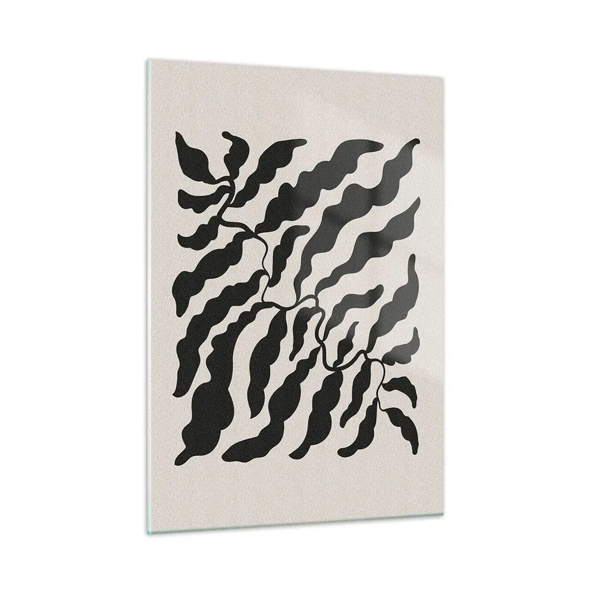 Glasbild - Bild auf glas - Botanisches Kunstwerk mit organischen schwarzen Blättern - 50x70cm - Natur des Quadrats - Moderne Wanddekoration für Wohnzimmer und Schlafzimmer ARTTOR