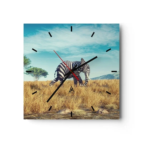 Wanduhr - Glasuhr - Zebra in einer afrikanischen Landschaft - 30x30cm - Grau ist nicht mehr in Mode - Moderne Wanddekoration für Wohnzimmer und Schlafzimmer ARTTOR