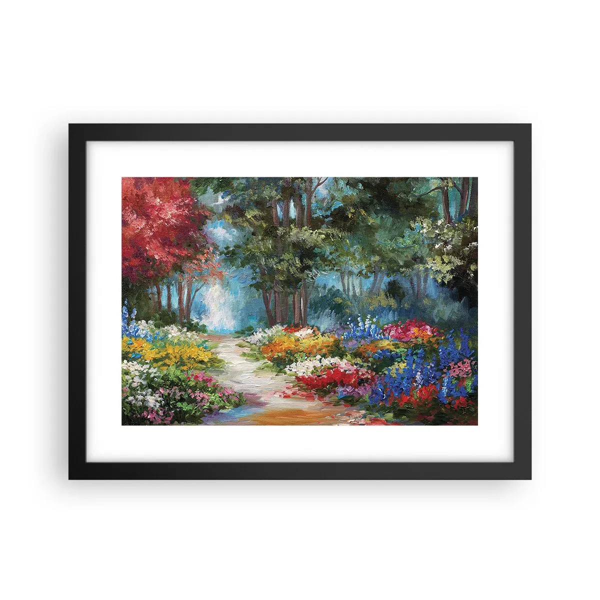 Poster in einem schwarzem Rahmen - Waldgarten, Blumenwald - 40x30 cm
