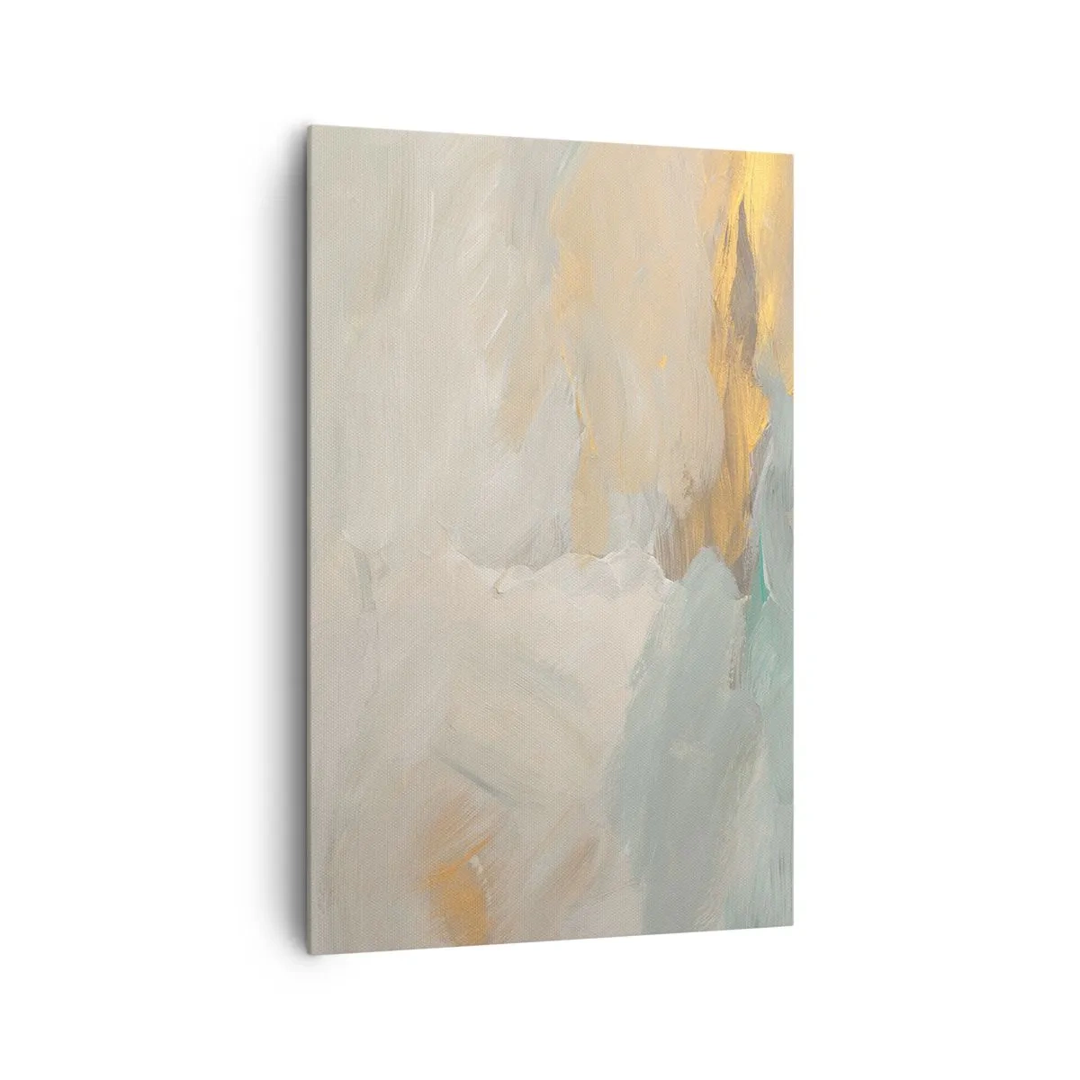 Bild auf Leinwand - Leinwandbild - Zarte abstrakte Striche in Weiß- und Goldtönen - 80x120cm - Abstraktion – das Land der Sanftheit - Moderne Wanddekoration für Wohnzimmer und Schlafzimmer ARTTOR