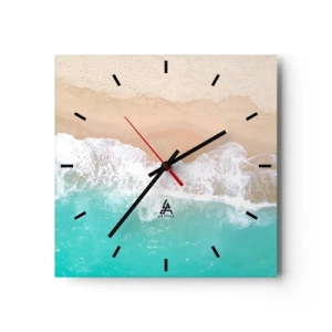 Wanduhr - Glasuhr - Eine Vogelperspektive auf einen Strand mit türkisfarbenem Wasser und sanften Wellen - 30x30cm - Eine streichelnde Berührung - Moderne Wanddekoration für Wohnzimmer und Schlafzimmer ARTTOR