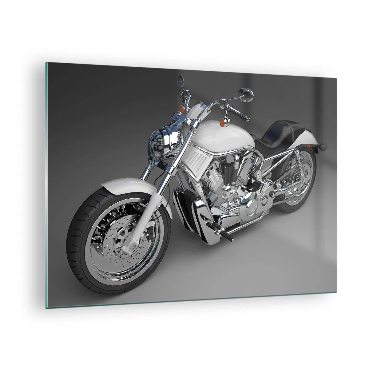 Glasbild - Bild auf glas - Ein stylisches Motorrad auf grauem Hintergrund mit modernem Touch - 70x50cm - So dass man hinknien möchte - Moderne Wanddekoration für Wohnzimmer und Schlafzimmer ARTTOR