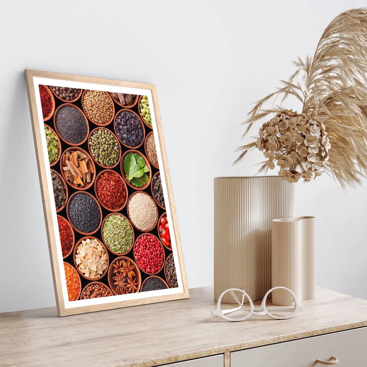 Poster in einem Rahmen aus heller Eiche - Alle Aromen der Welt - 50x70 cm