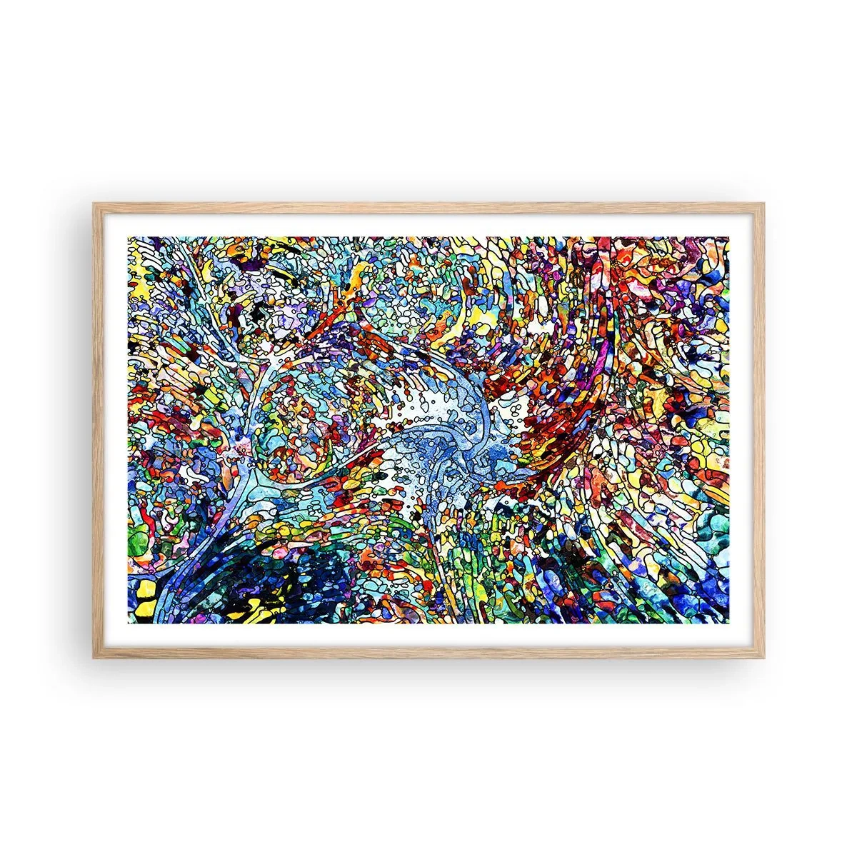 Poster in einem Rahmen aus heller Eiche - Glasmalerei Wassertropfen - 91x61 cm