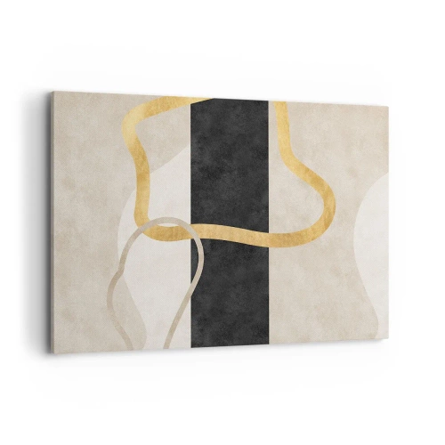 Bild auf Leinwand - Leinwandbild - Ein minimalistisches Design mit geschwungenen Formen in Gold und Schwarz. - 120x80cm - Schleifenformen - Moderne Wanddekoration für Wohnzimmer und Schlafzimmer ARTTOR