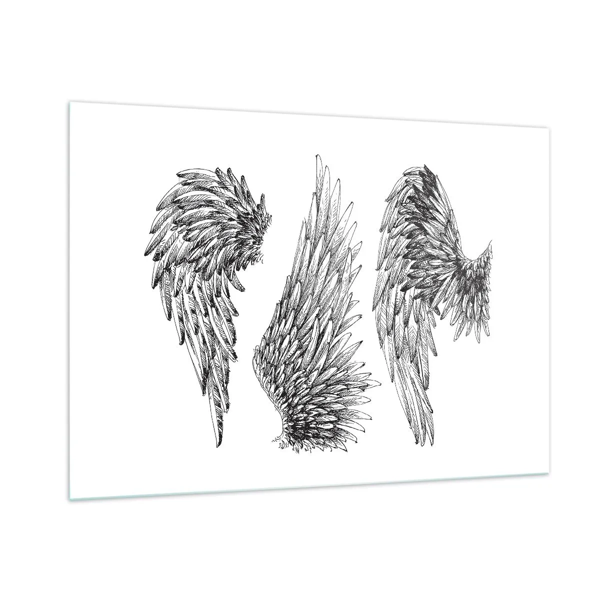 Glasbild - Bild auf glas - Engelsflügel in künstlerischer Schwarz-Weiß-Grafik - 100x70cm - Und du kannst ein Engel werden - Moderne Wanddekoration für Wohnzimmer und Schlafzimmer ARTTOR