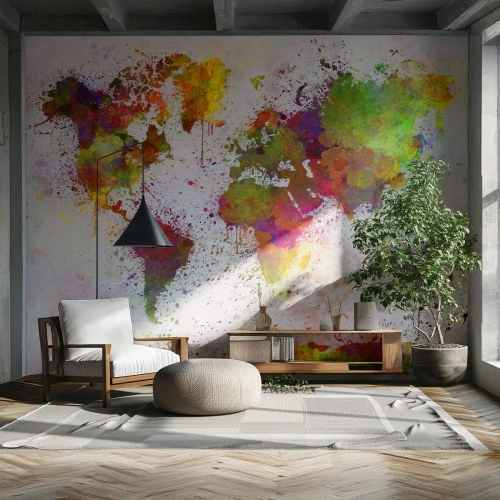 Fototapete Premium Canvas - Irgendwie ist es gleich geworden - Weltkarte, Kontinente, Stück - 200x140 cm