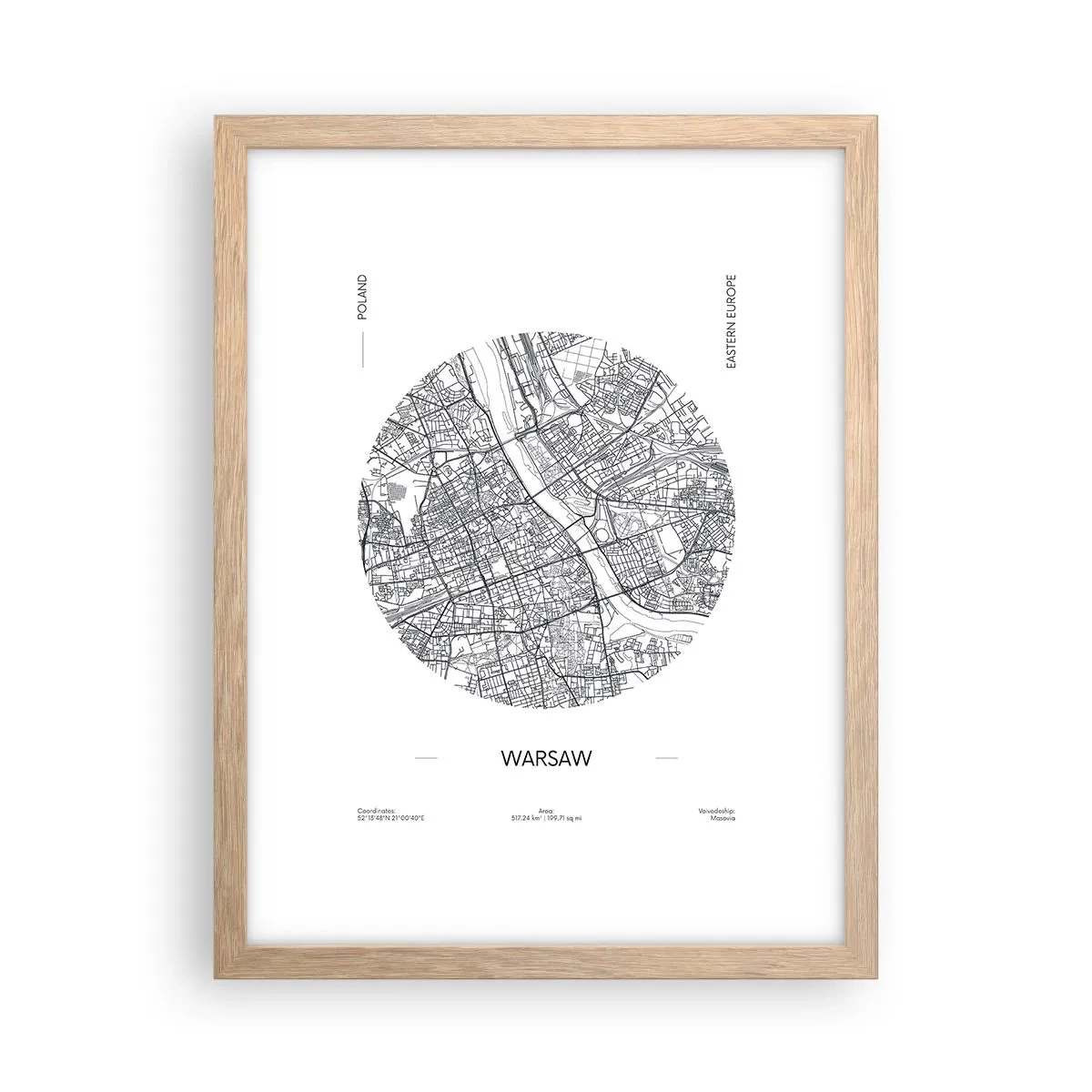Poster in einem Rahmen aus heller Eiche - Anatomie von Warschau - 30x40 cm