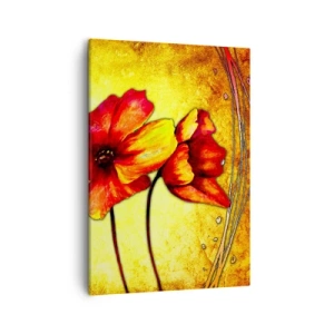 Bild auf Leinwand - Leinwandbild - Rote und gelbe Blumen auf goldenem Hintergrund mit dekorativen Mustern - 50x70cm - In Jugendstil-Dekorationen - Moderne Wanddekoration für Wohnzimmer und Schlafzimmer ARTTOR
