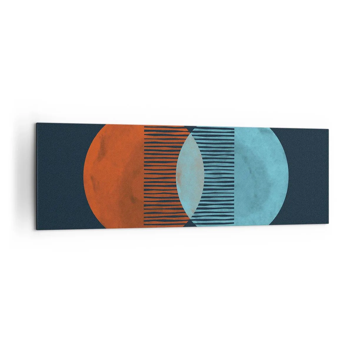 Bild auf Leinwand - Leinwandbild - Zwei orange und blaue Kreise auf dunklem Hintergrund - 160x50cm - Astronomische Fantasie - Moderne Wanddekoration für Wohnzimmer und Schlafzimmer ARTTOR
