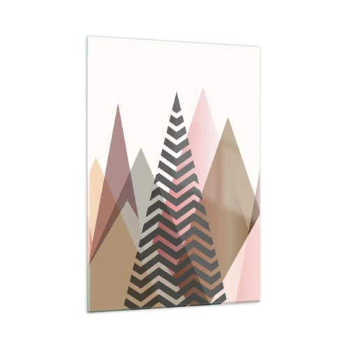 Glasbild - Bild auf glas - Geometrische Pastellberge mit zentralem Muster - 50x70cm - Pyramidale Aussicht - Moderne Wanddekoration für Wohnzimmer und Schlafzimmer ARTTOR