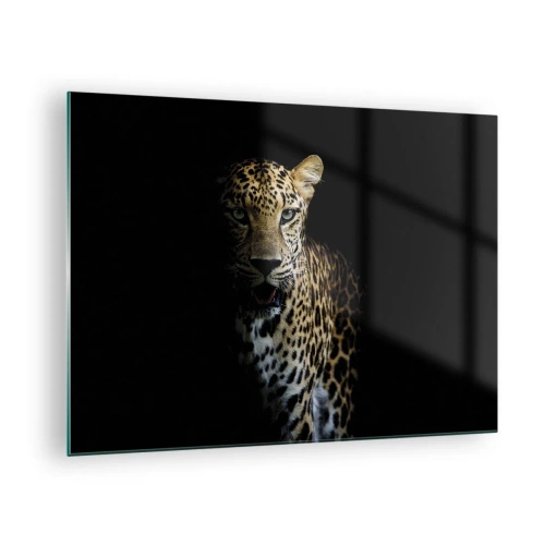 Glasbild - Bild auf glas - Löwe im Schatten - 70x50cm - Dunkle Schönheit - Moderne Wanddekoration für Wohnzimmer und Schlafzimmer ARTTOR