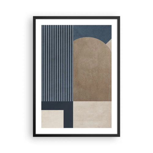 Poster in einem schwarzem Rahmen - Abstrakte geometrische Komposition in Marineblau- und Beigetönen - 50x70cm - Komposition aus Einfachheit und Rundheit - Moderne Wanddekoration für Wohnzimmer und Schlafzimmer ARTTOR