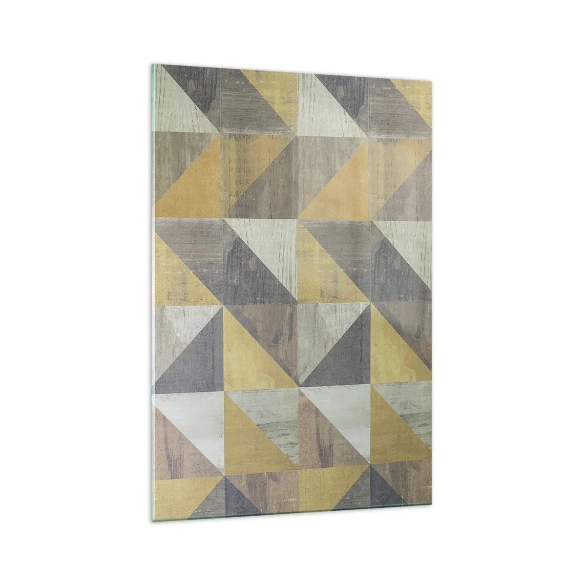 Glasbild - Bild auf glas - Geometrische Komposition aus Dreiecken in erdigen Farbtönen - 70x100cm - Am Winkel des Dreiecks - Moderne Wanddekoration für Wohnzimmer und Schlafzimmer ARTTOR