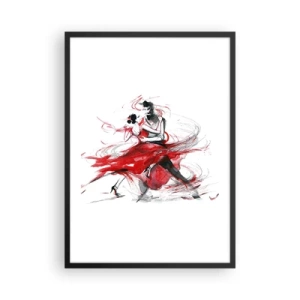 Poster in einem schwarzem Rahmen - Ein Paar tanzt Tango mit dynamischen roten Akzenten - 50x70cm - Tango – der Rhythmus der Leidenschaft - Moderne Wanddekoration für Wohnzimmer und Schlafzimmer ARTTOR
