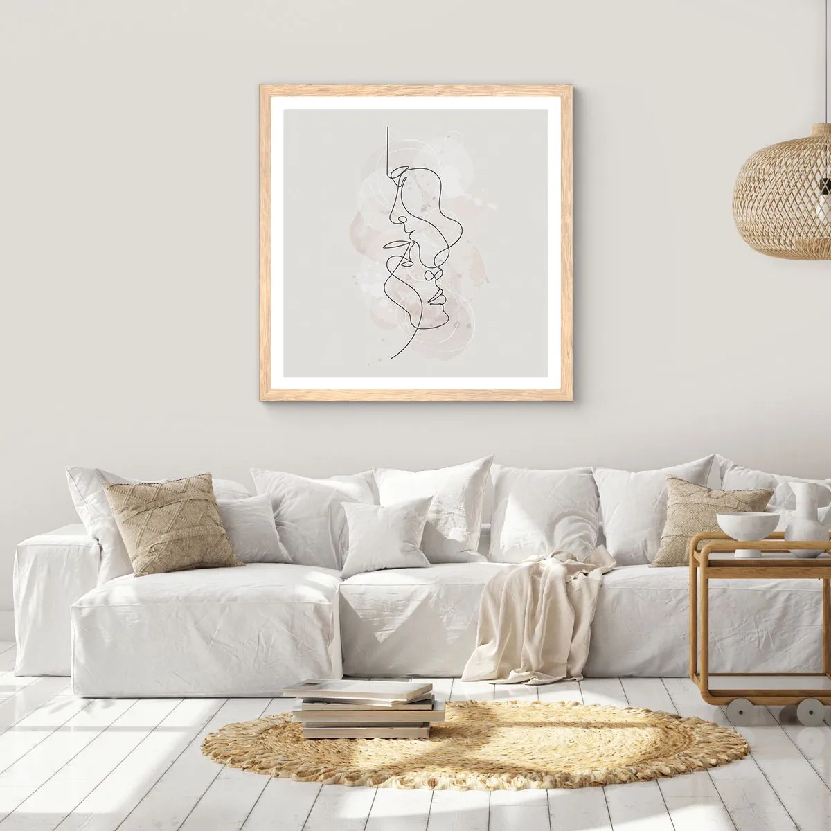 Poster in einem Rahmen aus heller Eiche - Verstrickt in eine Umarmung - 60x60 cm