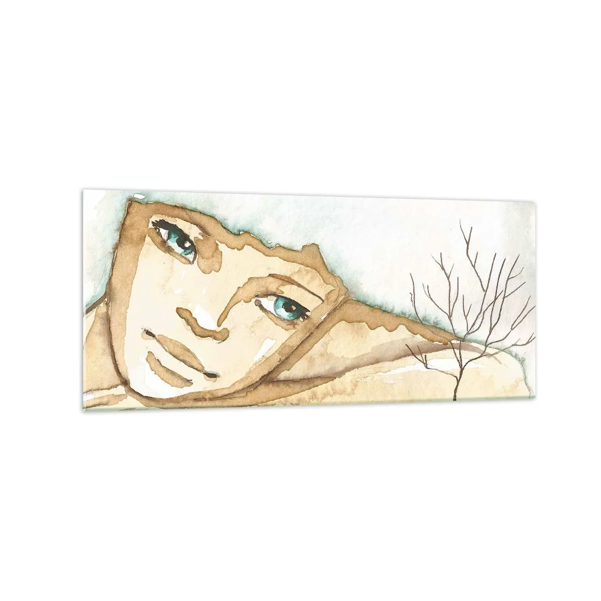 Glasbild - Bild auf glas - Künstlerisches Porträt einer Frau in Pastellfarben - 120x50cm - Der Baum der Poesie wächst aus der Stille - Moderne Wanddekoration für Wohnzimmer und Schlafzimmer ARTTOR