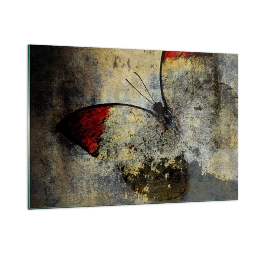 Glasbild - Bild auf glas - Abstrakter Schmetterling auf gealtertem Hintergrund - 120x80cm - Pass auf, bevor ich verschwinde - Moderne Wanddekoration für Wohnzimmer und Schlafzimmer ARTTOR