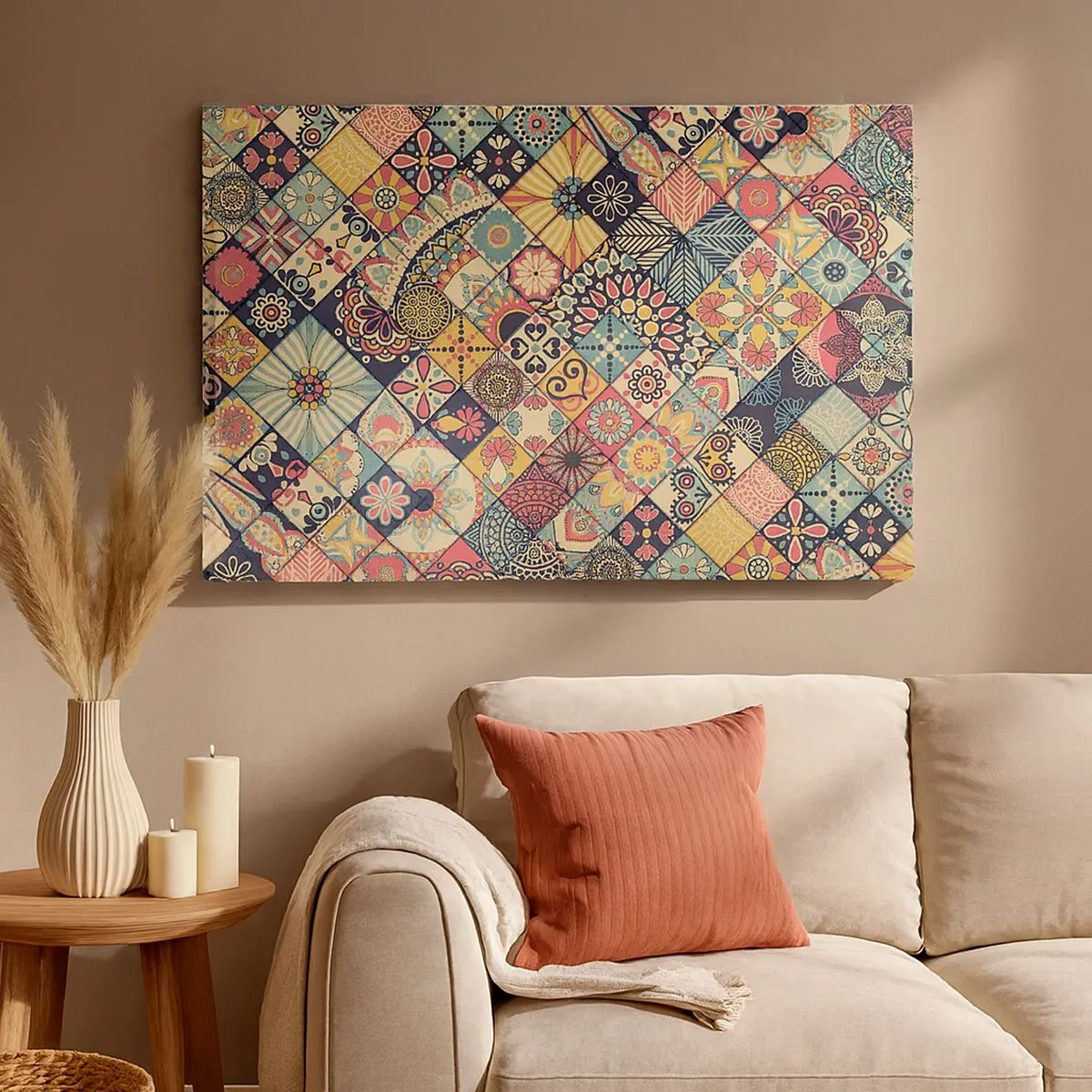 Bild auf Leinwand - Leinwandbild - Bunte geometrische Muster, inspiriert vom marokkanischen Stil - 70x50cm - marokkanische Atmosphäre - Moderne Wanddekoration für Wohnzimmer und Schlafzimmer ARTTOR