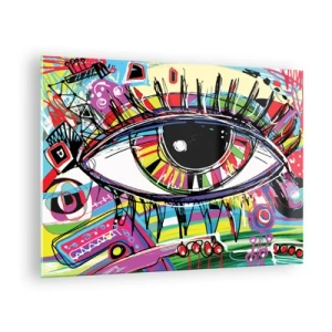 Glasbild - Bild auf glas - Buntes Auge im abstrakten Stil - 70x50cm - Buntes Auge - bunte Seele - Moderne Wanddekoration für Wohnzimmer und Schlafzimmer ARTTOR