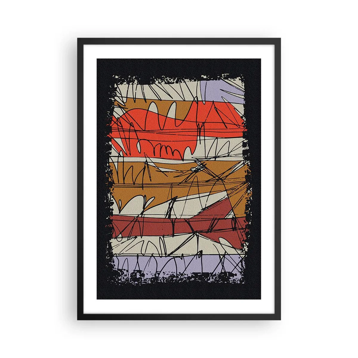 Poster in einem schwarzem Rahmen - Eine abstrakte Komposition mit dynamischen Linien und Farben. - 50x70cm - Spontane Komposition - Moderne Wanddekoration für Wohnzimmer und Schlafzimmer ARTTOR