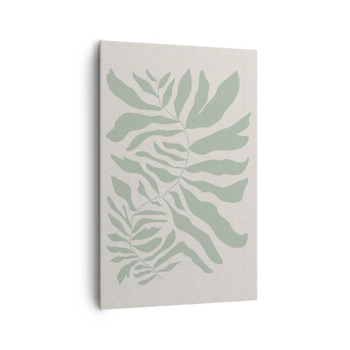 Bild auf Leinwand - Leinwandbild - Ein zartes Zweigmuster mit Blättern in einem Smaragdgrünton - 80x120cm - Smaragdzweig - Moderne Wanddekoration für Wohnzimmer und Schlafzimmer ARTTOR