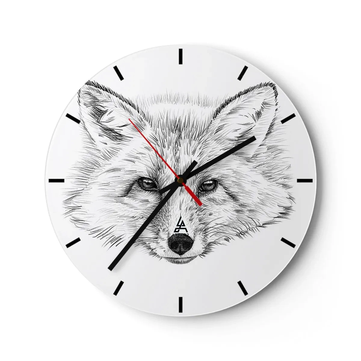 Wanduhr - Glasuhr - Eine präzise Zeichnung von Fuchsaugen auf weißem Hintergrund - 30x30cm - Können diese Augen lügen? - Moderne Wanddekoration für Wohnzimmer, Küche und Schlafzimmer ARTTOR