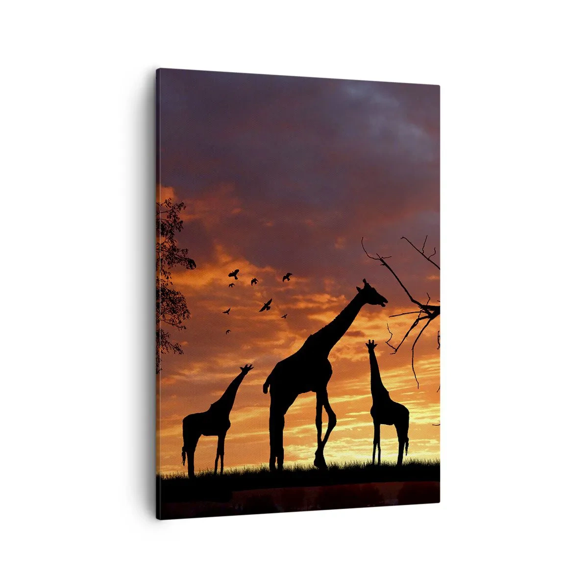Bild auf Leinwand - Leinwandbild - Silhouetten von Giraffen vor dem Hintergrund des afrikanischen Sonnenuntergangs - 50x70cm - Ein kleines Abendessen mit deinen Liebsten - Moderne Wanddekoration für Wohnzimmer und Schlafzimmer ARTTOR
