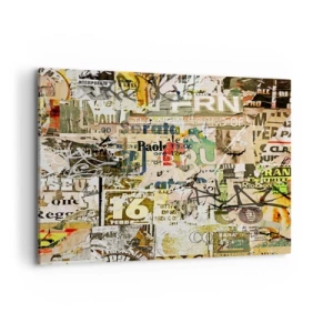 Bild auf Leinwand - Leinwandbild - Eine Collage aus Zeitungs- und Plakatfragmenten im künstlerischen Stil. - 100x70cm - Ach, es passiert... - Moderne Wanddekoration für Wohnzimmer und Schlafzimmer ARTTOR