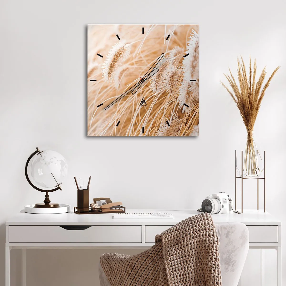 Wanduhr - Glasuhr - Das goldene Rauschen des Grases - 30x30 cm