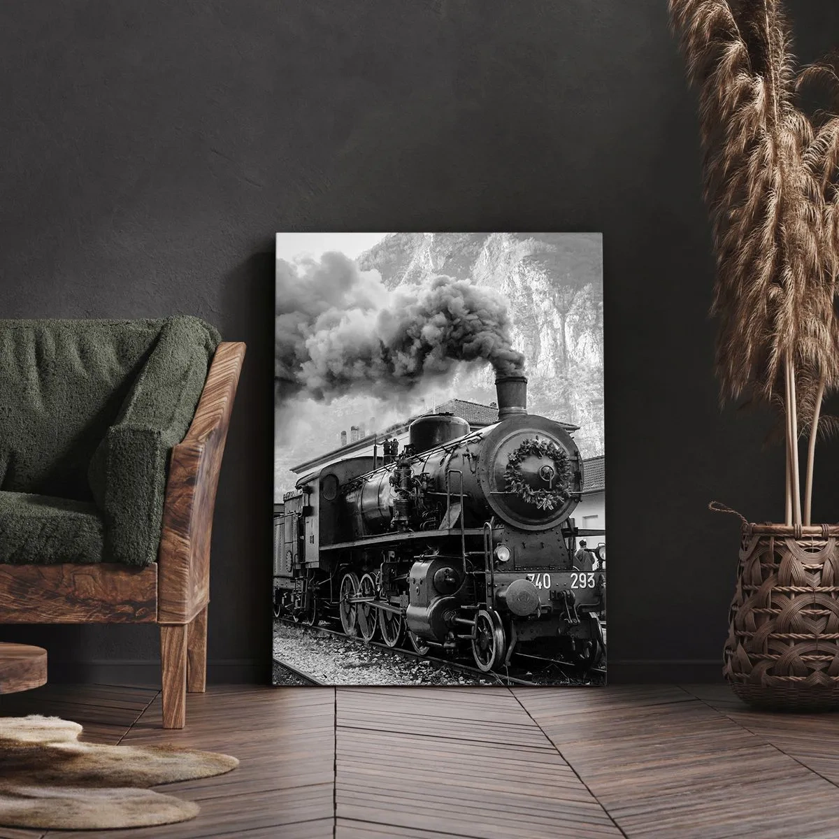Bild auf Leinwand - Leinwandbild - Steht am Bahnhof ... - 65x120 cm