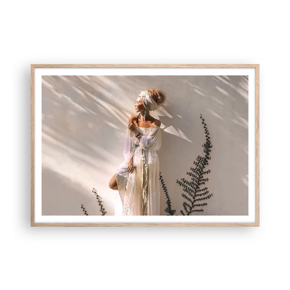 Poster in einem Rahmen aus heller Eiche - Die Sonne und das Mädchen - 100x70 cm
