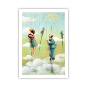 Poster - Figuren, die Leitern in den Wolken erklimmen - 50x70cm - Hinter deinem Traum - Moderne Wanddekoration für Wohnzimmer und Schlafzimmer ARTTOR