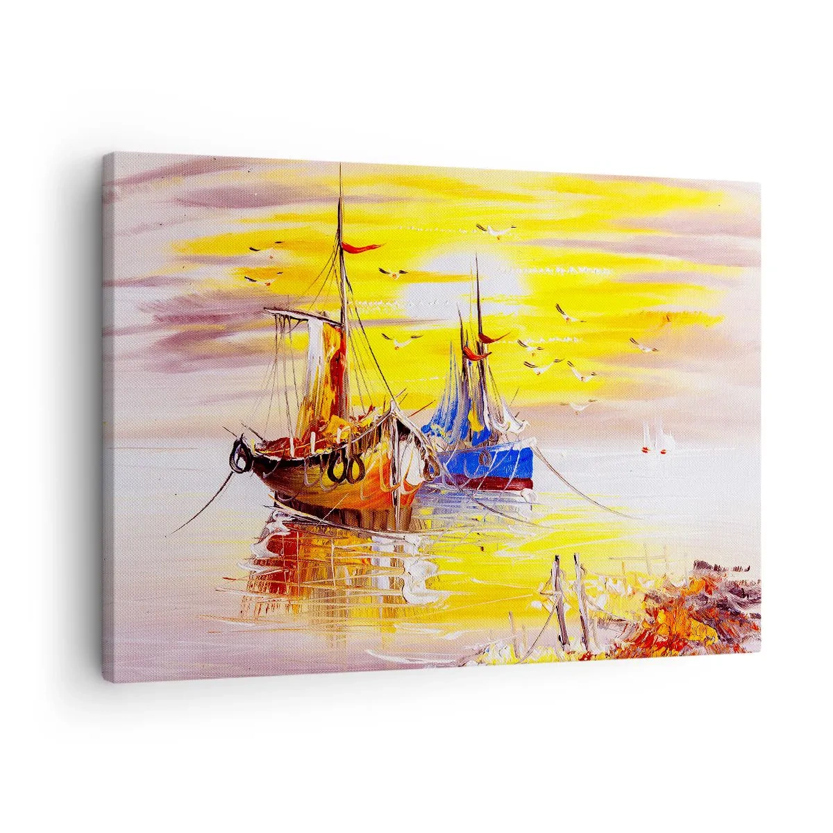 Bild auf Leinwand - Leinwandbild - Eine malerische Szene von Booten auf ruhiger See - 70x50cm - Eine wohlverdiente Pause im Hafen - Moderne Wanddekoration für Wohnzimmer und Schlafzimmer ARTTOR