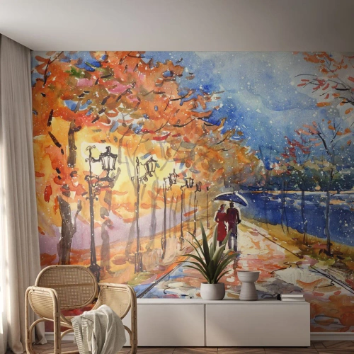 Selbstklebende Fototapete Deluxe Sticker - Gemeinsam bis an die Grenze der Zeit - Landschaft, Parkstraße, Bäume - 200x140 cm