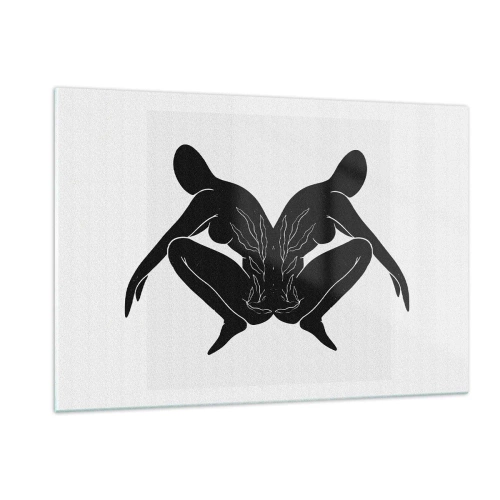 Glasbild - Bild auf glas - Schwarze Figuren bilden ein symmetrisches Herz auf weißem Hintergrund - 120x80cm - Gemeinsame Seele - Moderne Wanddekoration für Wohnzimmer und Schlafzimmer ARTTOR