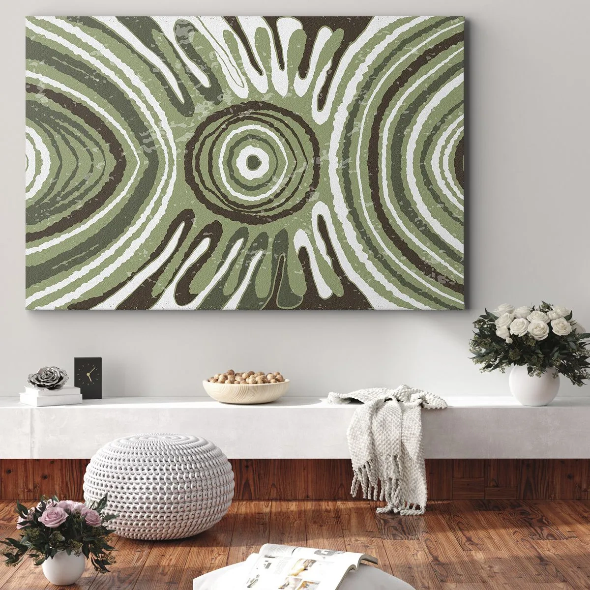 Bild auf Leinwand - Leinwandbild - Abstrakte Muster in Grün- und Brauntönen - 70x50cm - Explosion von Emotionen - Moderne Wanddekoration für Wohnzimmer und Schlafzimmer ARTTOR