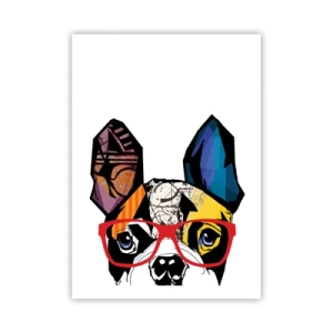 Poster - Buntes Porträt eines Hundes mit Brille - 50x70cm - Intellektuelle - Moderne Wanddekoration für Wohnzimmer und Schlafzimmer ARTTOR
