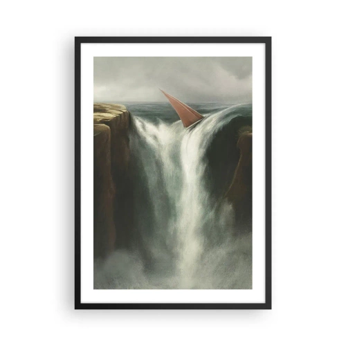 Poster in einem schwarzem Rahmen - Ein Segelboot stürzt in einer surrealen Landschaft über einen Wasserfall. - 50x70cm - Warnung des Lebens - Moderne Wanddekoration für Wohnzimmer und Schlafzimmer ARTTOR