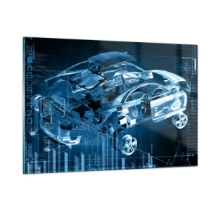 Glasbild - Bild auf glas - Technologisches Diagramm eines Autos im futuristischen Stil - 120x80cm - Technische Anatomie - Moderne Wanddekoration für Wohnzimmer und Schlafzimmer ARTTOR
